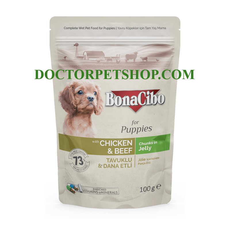 Bonacibo Puppy Chicken & Beef - Chunks in Jelly Bonacibo Puppy Chicken & Beef - Chunks in Jelly