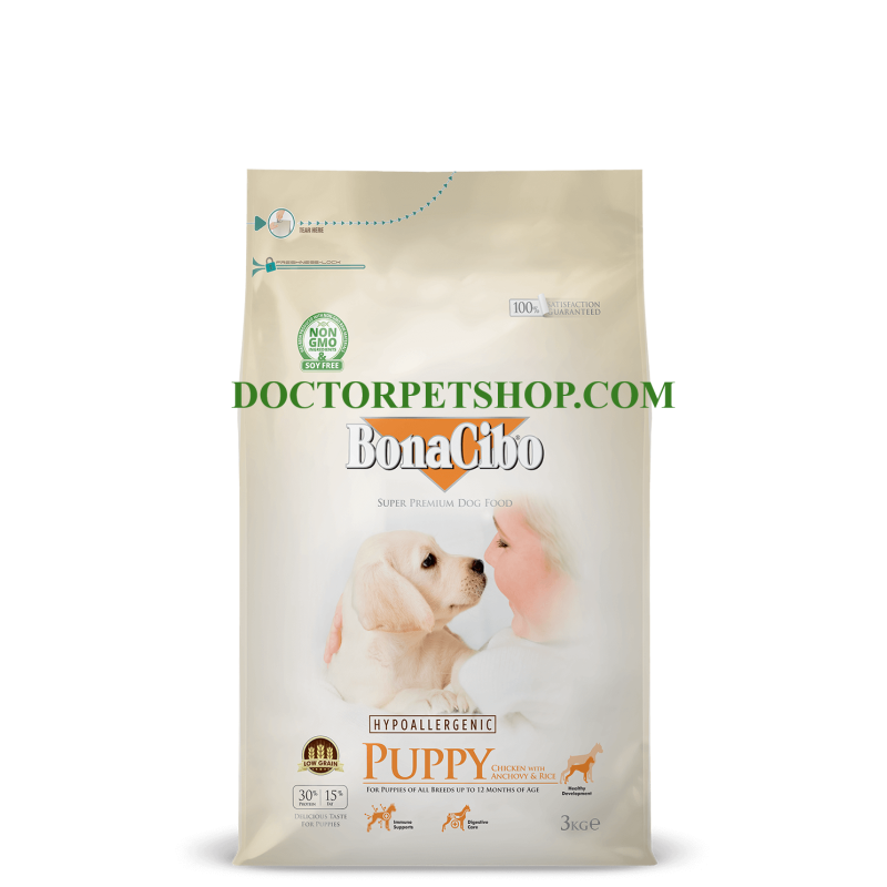 Bonacibo Puppy Chicken with Anchovy & Rice 15 Kg Bag Bonacibo Puppy Chicken with Anchovy & Rice 15 Kg Bag