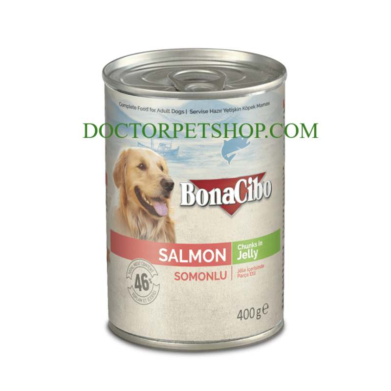 Bonacibo Adult Dog Salmon - Chunks in Jelly 400 g Canned Bonacibo Adult Dog Salmon - Chunks in Jelly 400 g Canned
